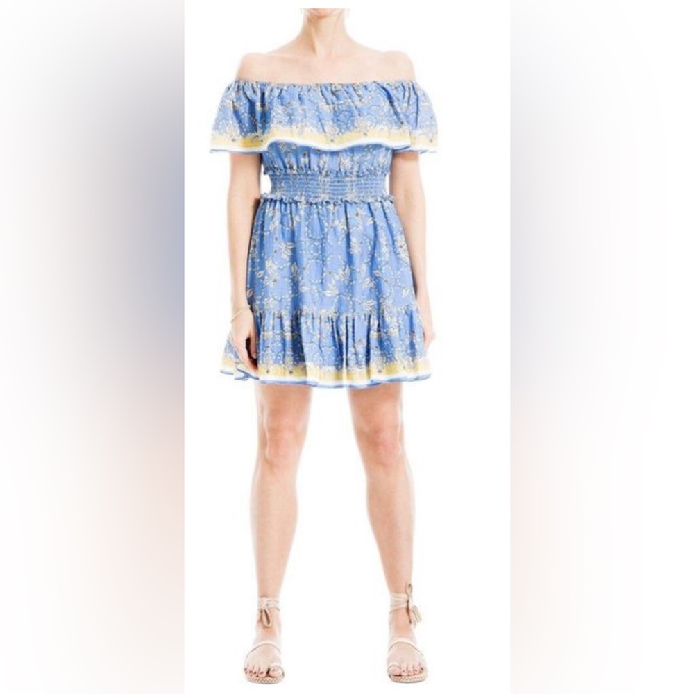 Max Studio Smocked Top Off The Shoulder Short Dress NWT SZ L